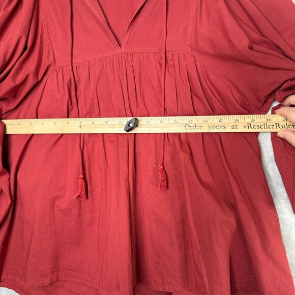 Milie Resort Charlie Top Womens XS Clay Red V Neck Balloon Sleeve Cotton Boho - Picture 7 of 10